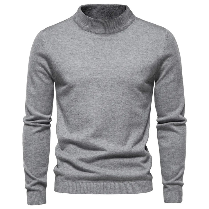 Eleganter Herrenrollkragenpullover, gestrickt, in neutralem Farbton, ideal für kalte Wintertage, bietet Komfort und Stil.
