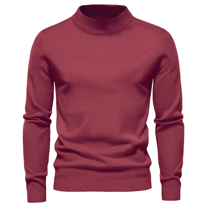Eleganter Herrenrollkragenpullover, gestrickt, in neutralem Farbton, ideal für kalte Wintertage, bietet Komfort und Stil.