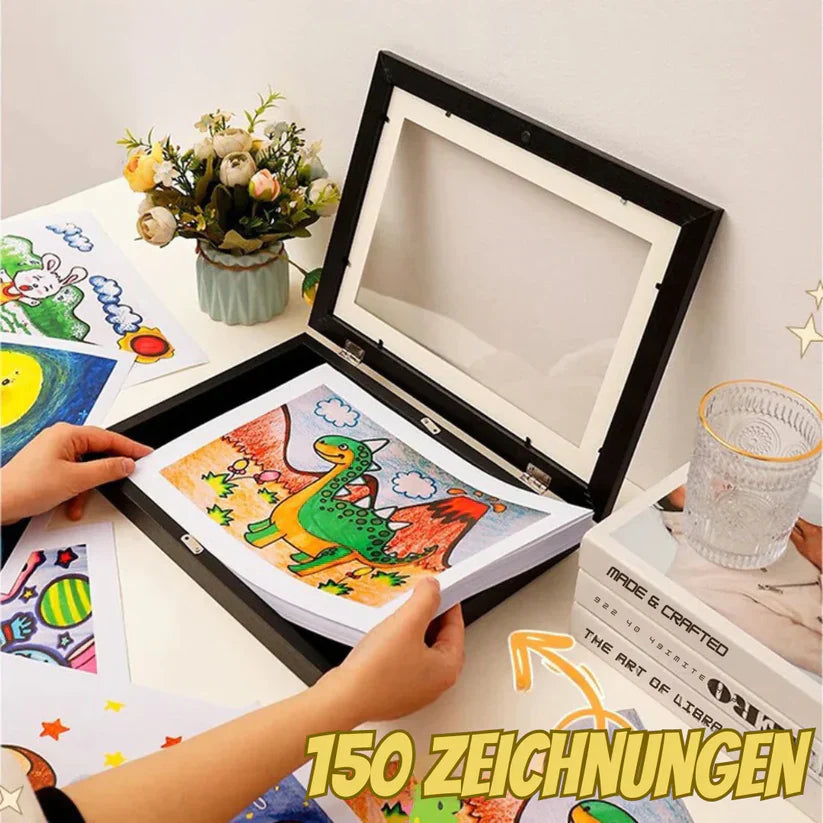 Eleganter Kinder-Bilderrahmen mit Platz für 150 Zeichnungen, modernes Design, einfacher Austausch, perfekt für Kunstwerke.