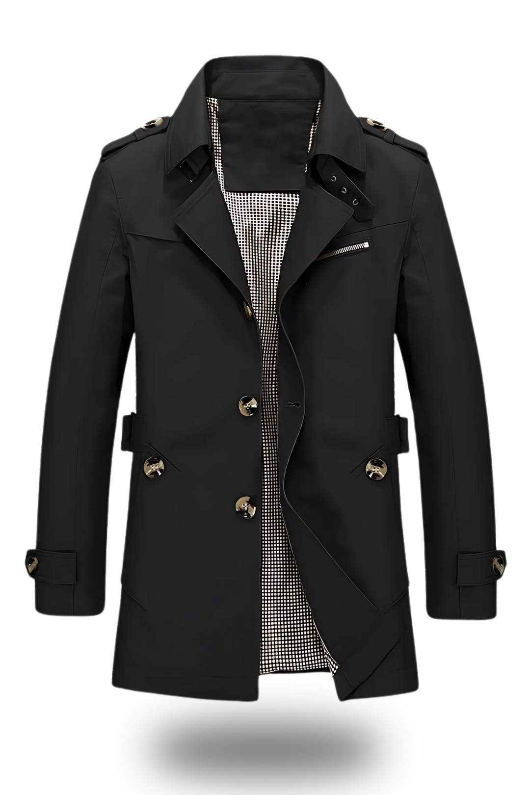 Eleganter, schlanker Herren-Trenchcoat mit umgelegtem Kragen, ideal für kalte Tage; Helm Anthrazit, zeitloses Design