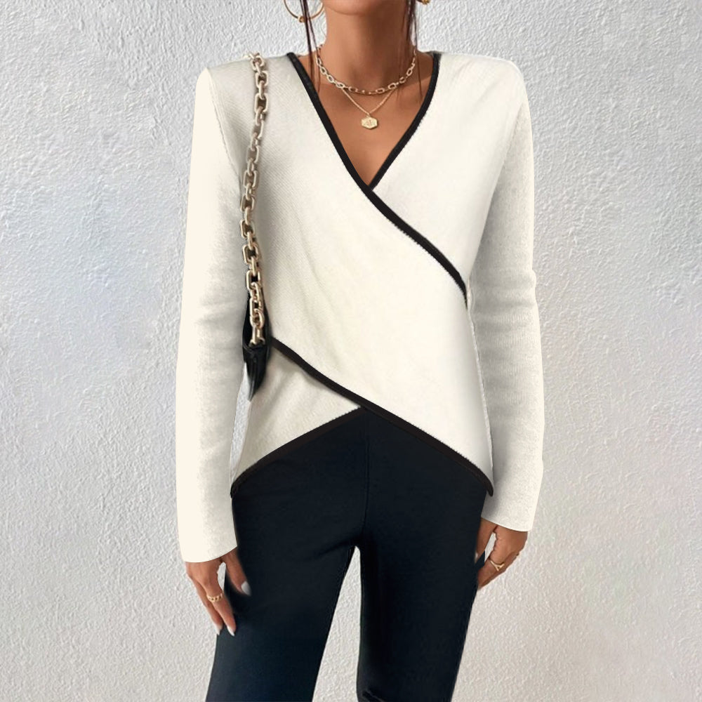 "Eleganter V-Ausschnitt Damen Pullover, weich, beige Farbe, vielseitig, stilvoll für Alltag und besondere Anlässe."