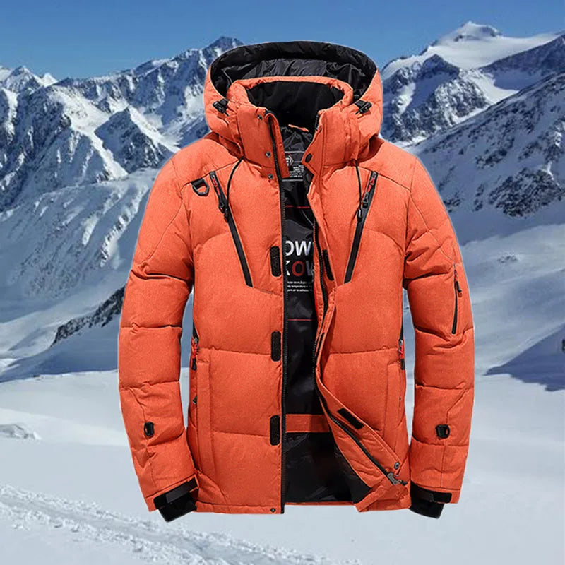 "Eleganter, wasserabweisender Wintermantel für Herren in Blau mit hervorragender Isolierung und zeitlosem Design."