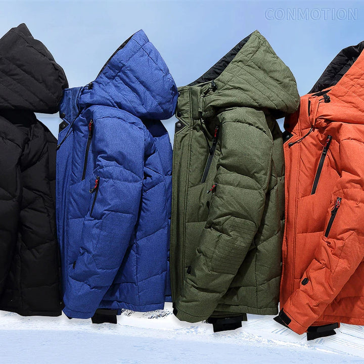 "Eleganter, wasserabweisender Wintermantel für Herren in Blau mit hervorragender Isolierung und zeitlosem Design."