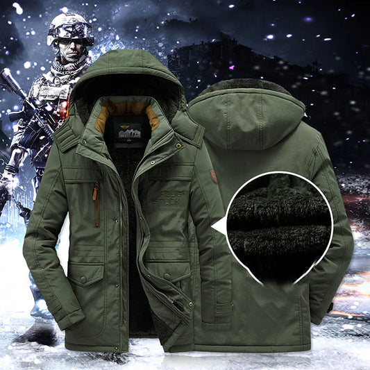 Eleganter wattierter Wintermantel für Damen mit Fellkapuze, mittellang für stilvollen Schutz und Wärme im Winter.
