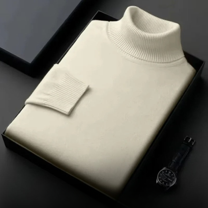 "Eleganter weißer Kaschmir-Rollkragenpullover für Herren, weich und komfortabel, ideal für stilvolle Wärme bei kühlem Wetter.