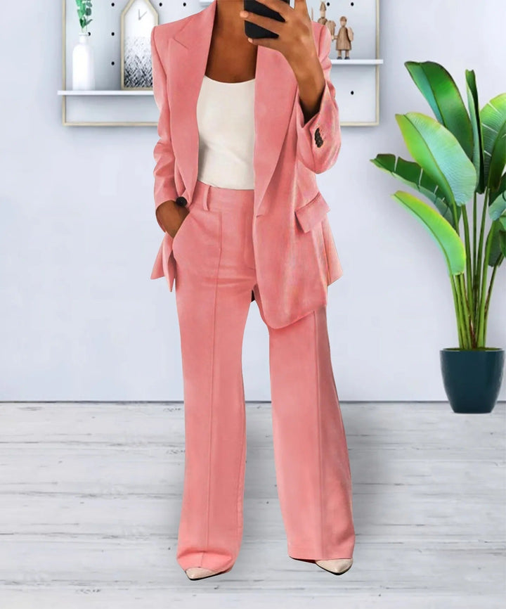 Eleganter zweiteiliger Damenanzug in Beige, Braun, Dunkelblau, Grau, Hellblau, Rosa, Schwarz – perfekt fürs Büro & Events.
