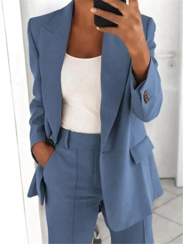 Eleganter zweiteiliger Damenanzug in Beige, Braun, Dunkelblau, Grau, Hellblau, Rosa, Schwarz – perfekt fürs Büro & Events.