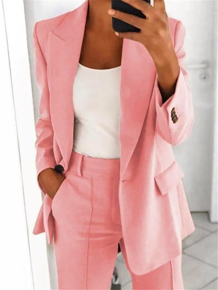 Eleganter zweiteiliger Damenanzug in Beige, Braun, Dunkelblau, Grau, Hellblau, Rosa, Schwarz – perfekt fürs Büro & Events.