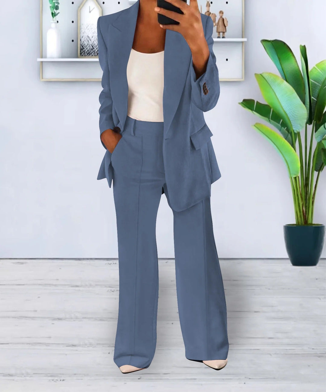 Eleganter zweiteiliger Damenanzug in Beige, Braun, Dunkelblau, Grau, Hellblau, Rosa, Schwarz – perfekt fürs Büro & Events.