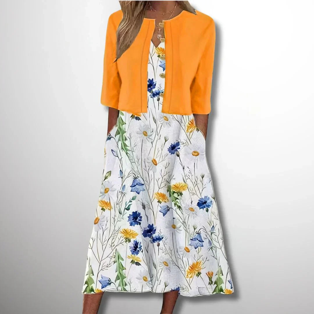 "Elegantes 2-teiliges Damenkleid in schmeichelhaftem Schnitt, luxuriöser Stoff, ideal für zeitlose Eleganz bei jedem Anlass."