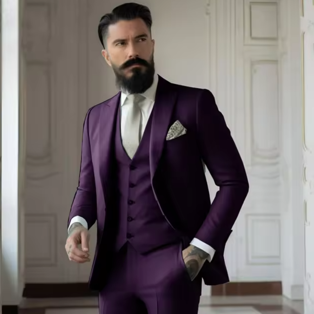 Elegantes 3-teiliges Herren Anzug Set für Hochzeiten; Sakko, Weste und Hose in modernem Schnitt; ideal für feierliche Anlässe