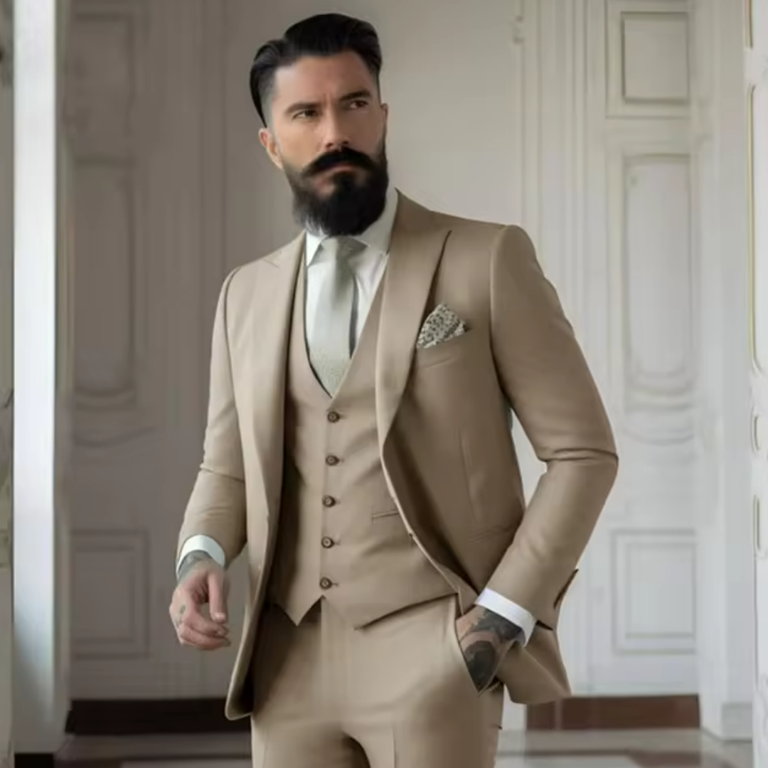 Elegantes 3-teiliges Herren Anzug Set für Hochzeiten; Sakko, Weste und Hose in modernem Schnitt; ideal für feierliche Anlässe