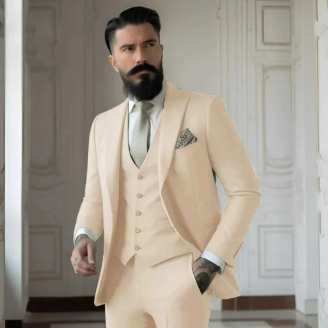 Elegantes 3-teiliges Herren Anzug Set für Hochzeiten; Sakko, Weste und Hose in modernem Schnitt; ideal für feierliche Anlässe