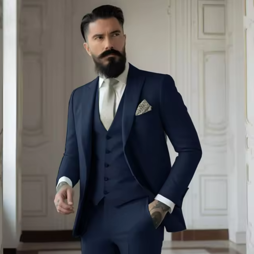 Elegantes 3-teiliges Herren Anzug Set für Hochzeiten; Sakko, Weste und Hose in modernem Schnitt; ideal für feierliche Anlässe