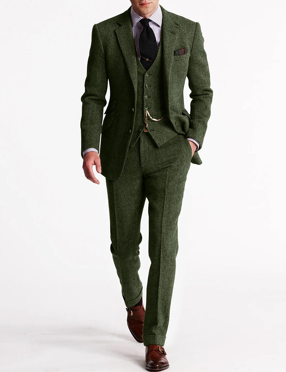 "Elegantes 3-teiliges Herren Anzug Set in Dunkelblau für Hochzeiten, bestehend aus Sakko, Weste und Hose."