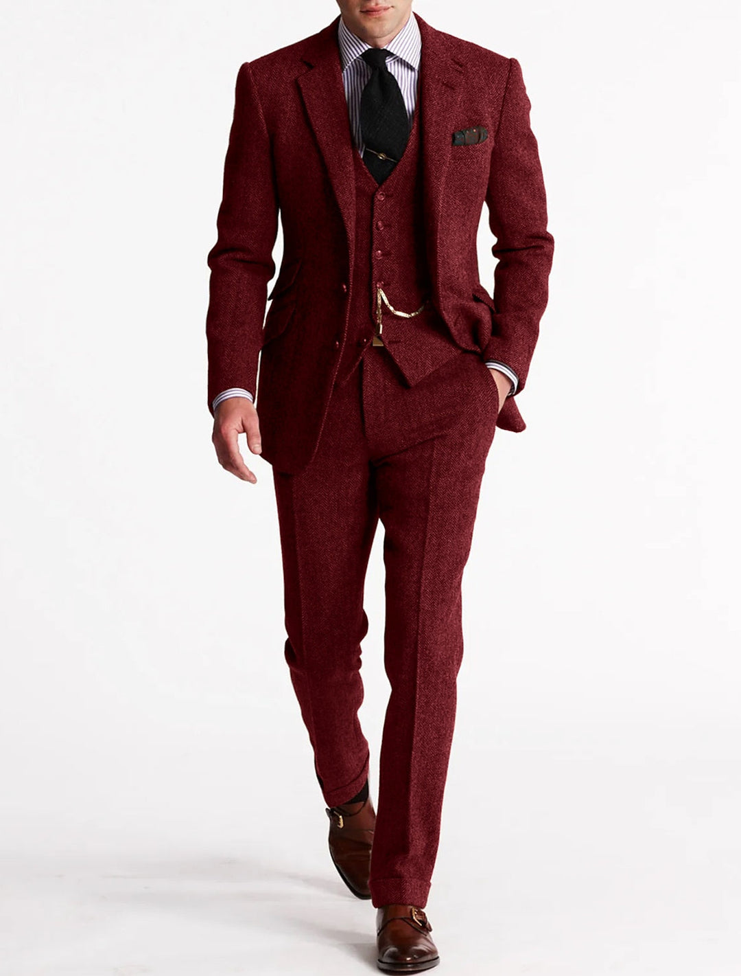 "Elegantes 3-teiliges Herren Anzug Set in Dunkelblau für Hochzeiten, bestehend aus Sakko, Weste und Hose."