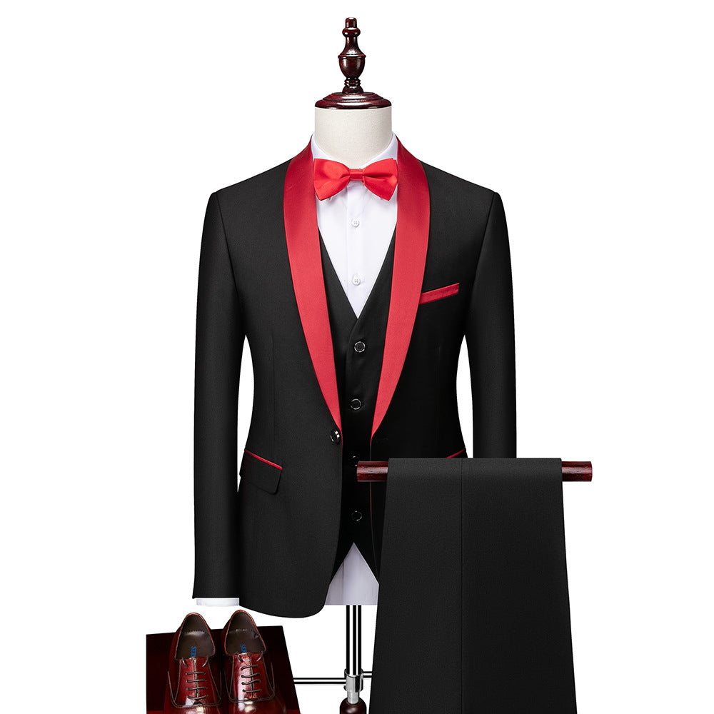 Elegantes 3-teiliges Slim Fit Herrenanzug-Set mit Blazer, Weste und Hose für formelle Anlässe, in klassischem Dunkelblau.