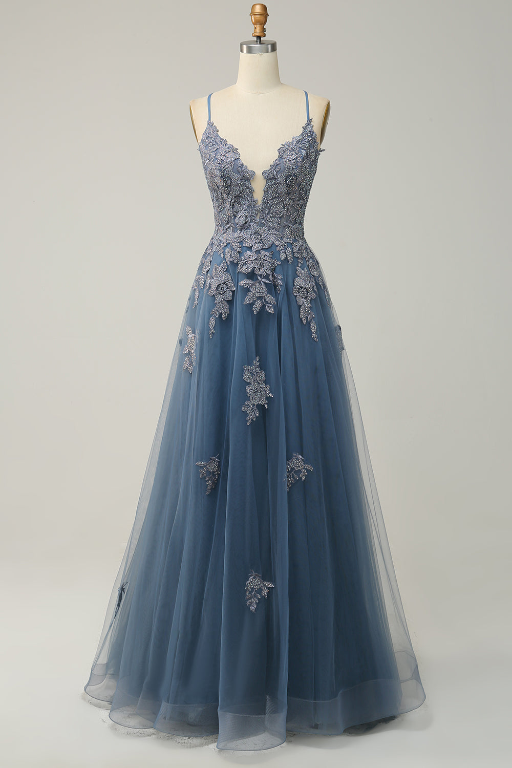 Elegantes A-Linien-Ballkleid mit Spaghettiträgern in Dunkelgrün, perfekte Wahl für festliche Anlässe und Hochzeiten.