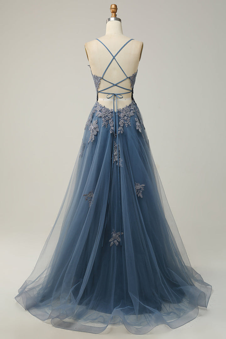 Elegantes A-Linien-Ballkleid mit Spaghettiträgern in Dunkelgrün, perfekte Wahl für festliche Anlässe und Hochzeiten.