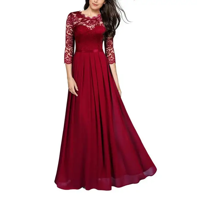 Elegantes Abendkleid Rubinrot, lang, mit raffinierten Details, ideal für Zeremonien und besondere Anlässe.