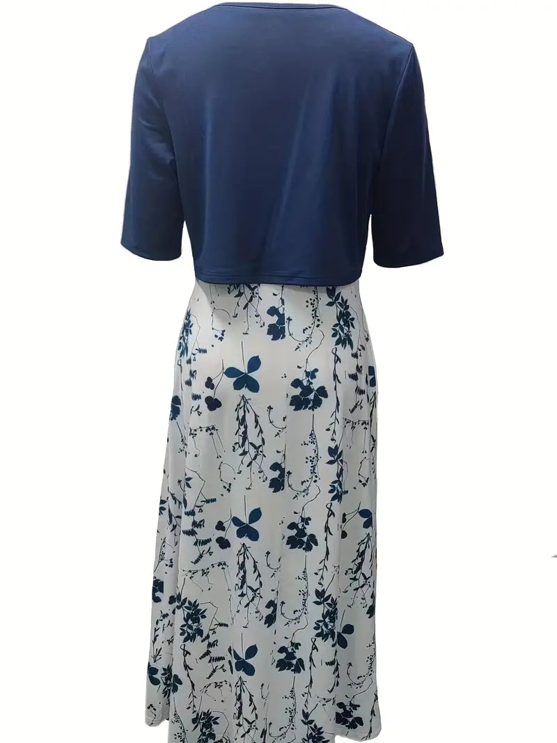 Elegantes Blumen-Set für Frauen: Blumiges Kleid und schlichtes Crop-Top, zweiteiliges Outfit, ideal für besondere Anlässe.