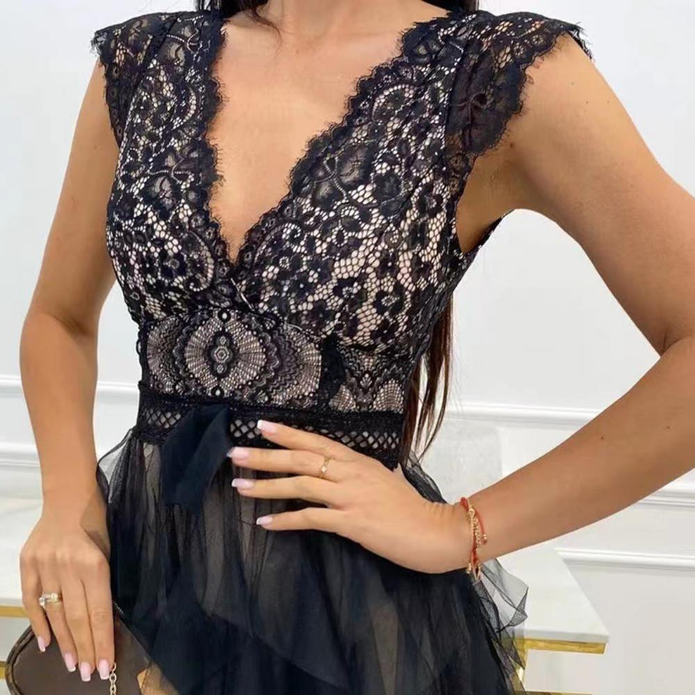 Elegantes Chiffon-Cocktailkleid für Damen mit Rüschen, verführerische Details, ideal für Partys, Hochzeiten, fließender Stoff