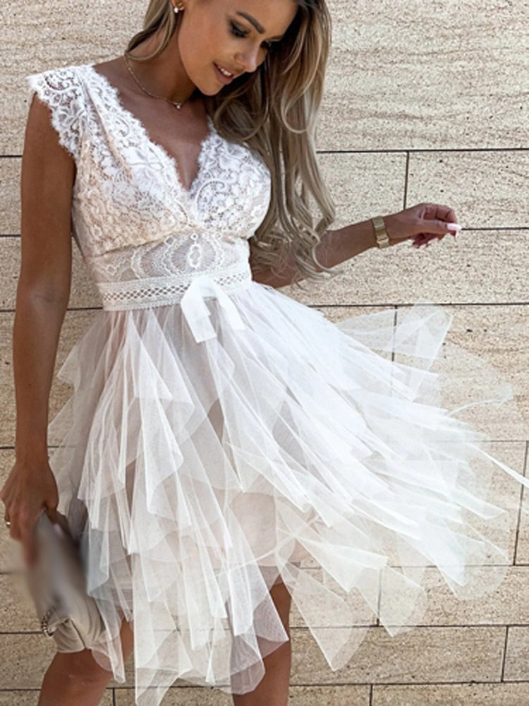 Elegantes Chiffon-Cocktailkleid für Damen mit Rüschen, verführerische Details, ideal für Partys, Hochzeiten, fließender Stoff