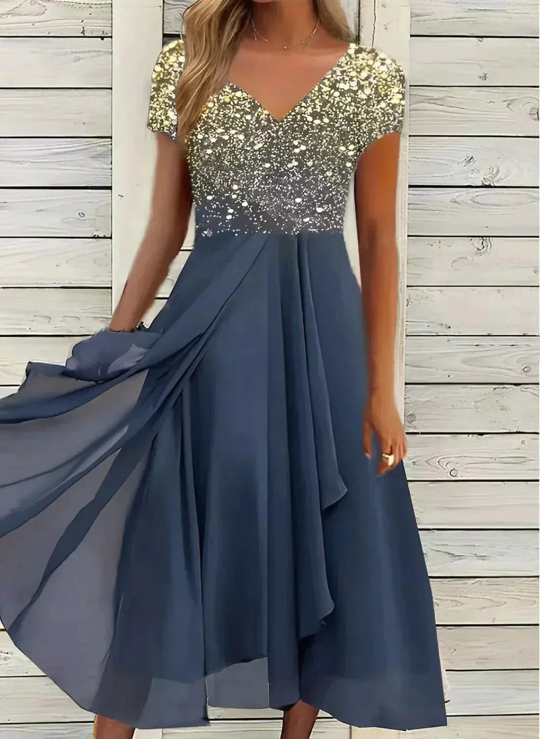 Elegantes Chiffon-Damenkleid in verschiedenen Farben, betont die Silhouette, ideal für festliche Anlässe und Partys.