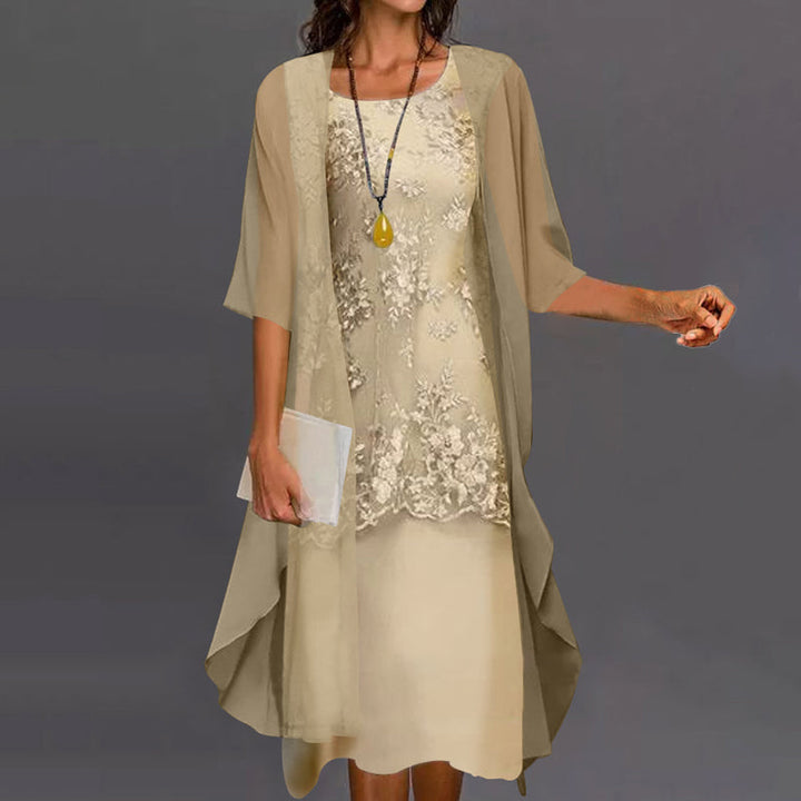Elegantes Chiffonkleid für Damen, luxuriös und vielseitig, knielang, schmeichelnde Silhouette, ideal für formelle Anlässe.