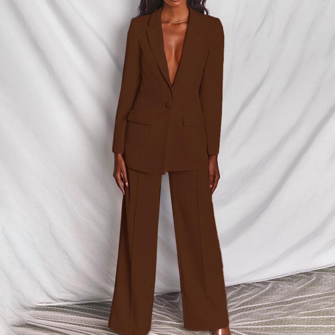 Elegantes Damen Blazers und Hosen-Set in Gelb, hochwertige Baumwollmischung, stilvolle Details, edler Schnitt, bequeme Passfo