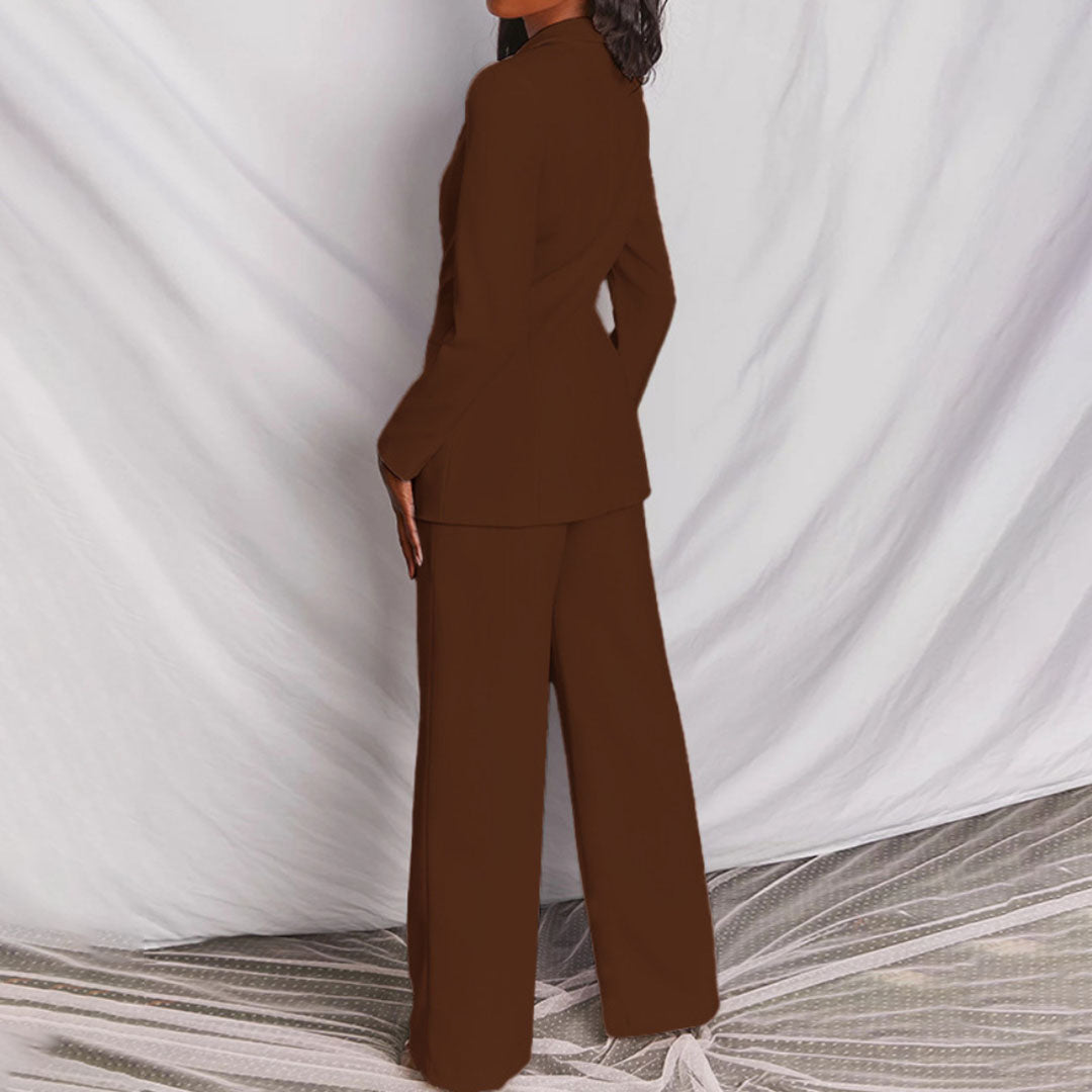 Elegantes Damen Blazers und Hosen-Set in Gelb, hochwertige Baumwollmischung, stilvolle Details, edler Schnitt, bequeme Passfo