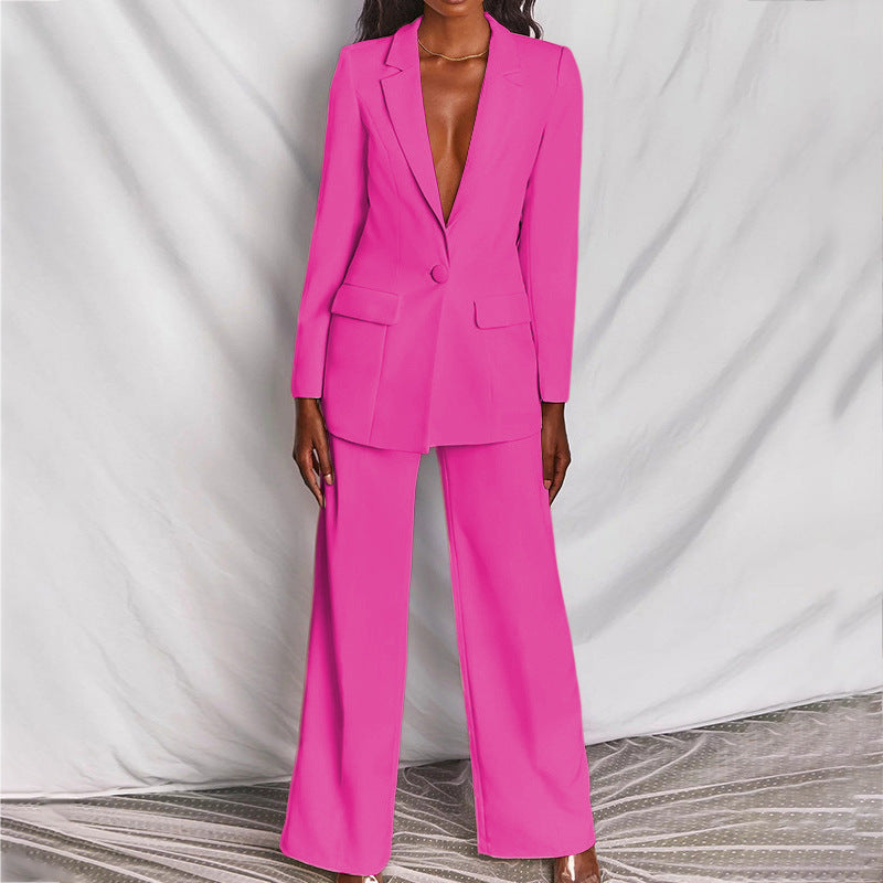 Elegantes Damen Blazers und Hosen-Set in Gelb, hochwertige Baumwollmischung, stilvolle Details, edler Schnitt, bequeme Passfo