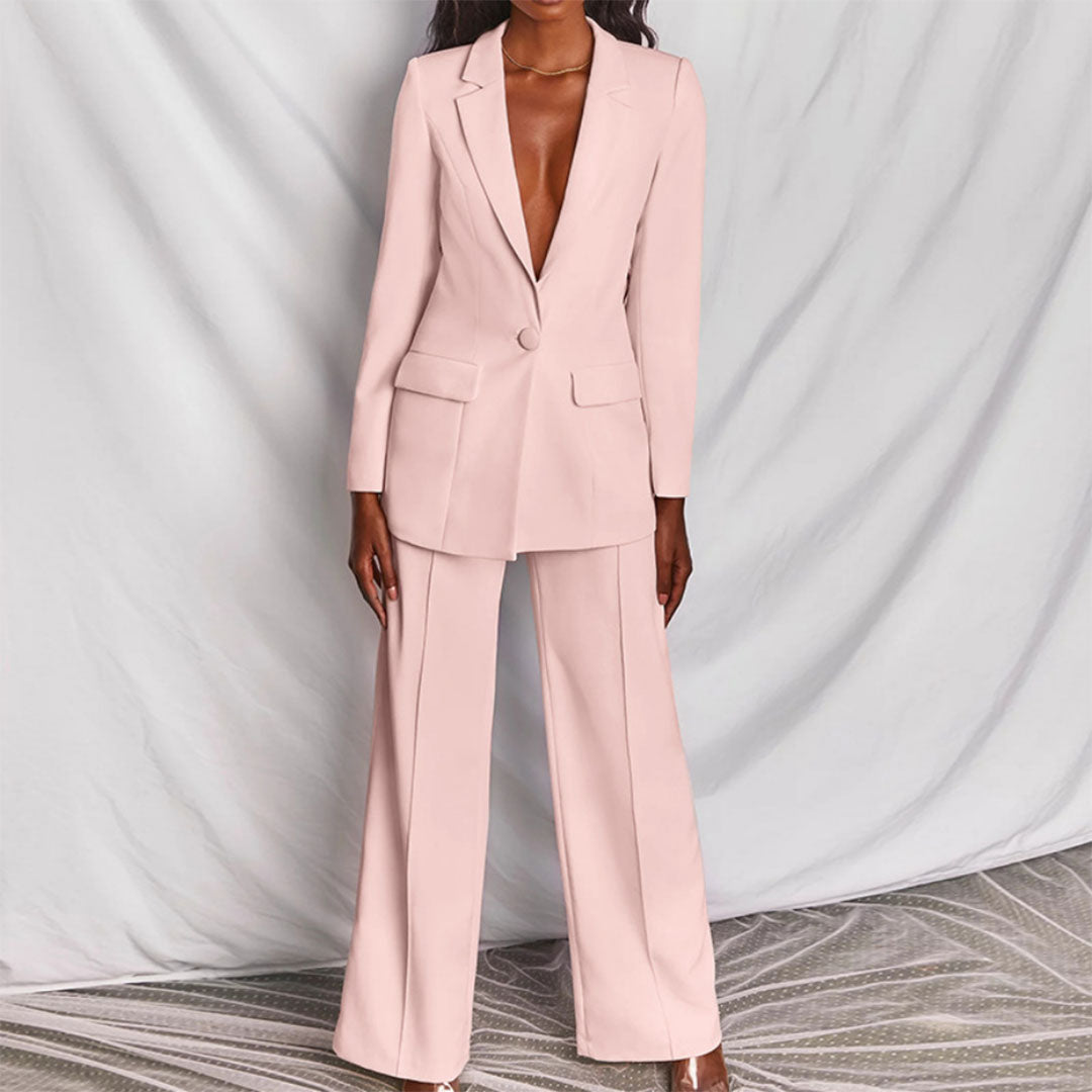 Elegantes Damen Blazers und Hosen-Set in Gelb, hochwertige Baumwollmischung, stilvolle Details, edler Schnitt, bequeme Passfo