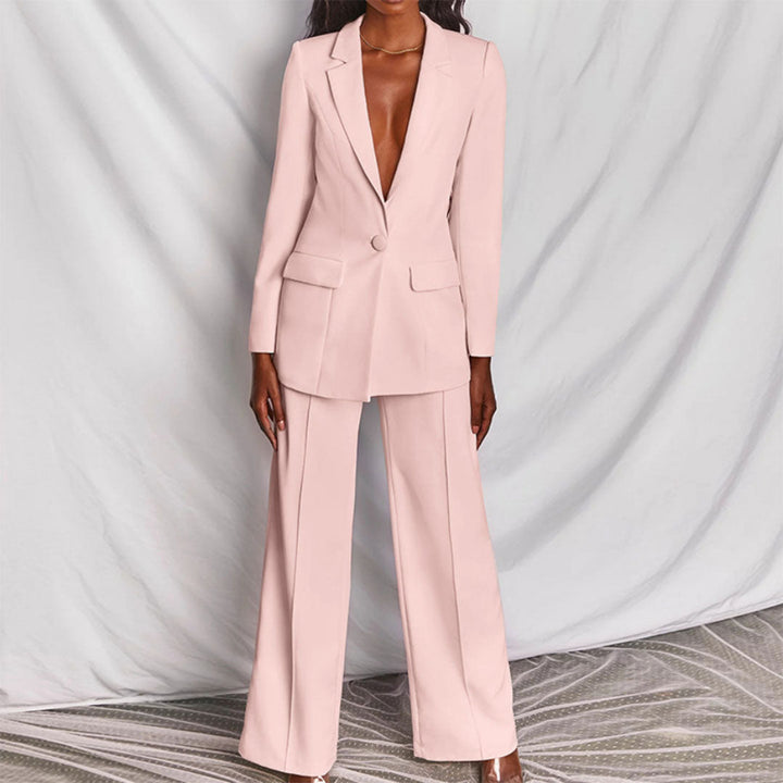 Elegantes Damen Blazers und Hosen-Set in Gelb, hochwertige Baumwollmischung, stilvolle Details, edler Schnitt, bequeme Passfo