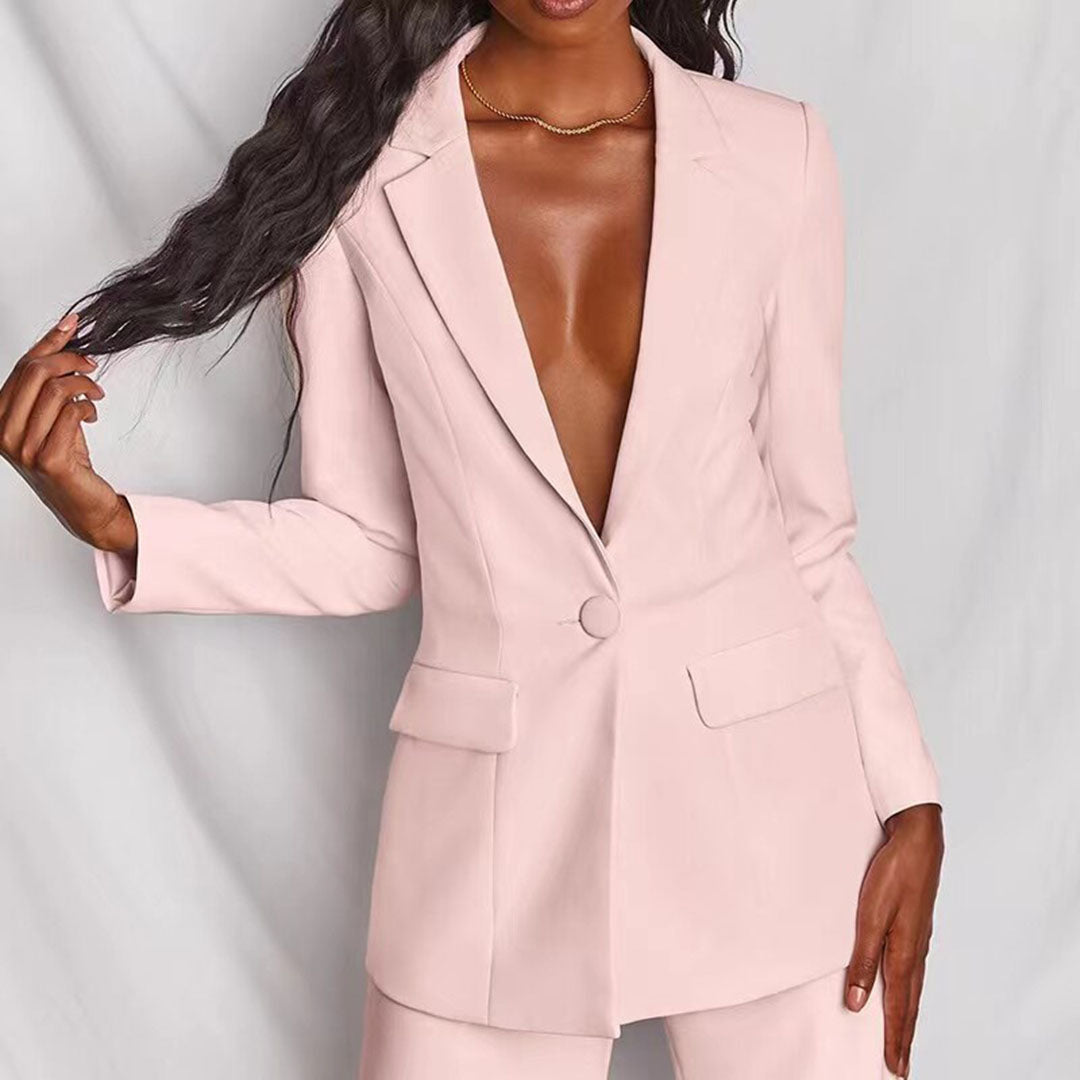 Elegantes Damen Blazers und Hosen-Set in Gelb, hochwertige Baumwollmischung, stilvolle Details, edler Schnitt, bequeme Passfo