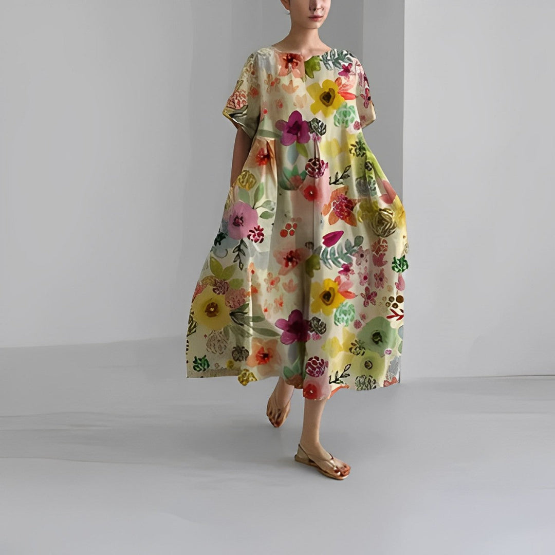 Elegantes Damen Blumenkleid mit floralen Mustern, perfekte Wahl für Sommer, kombiniert Komfort mit stilvoller Passform.