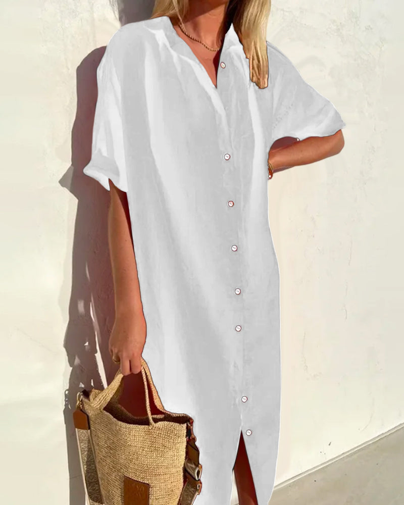 "Elegantes Damen-Freizeitkleid, Midi-Länge, lässiges Design, Baumwollmischung, schmeichelnder Ausschnitt, sommertauglich"