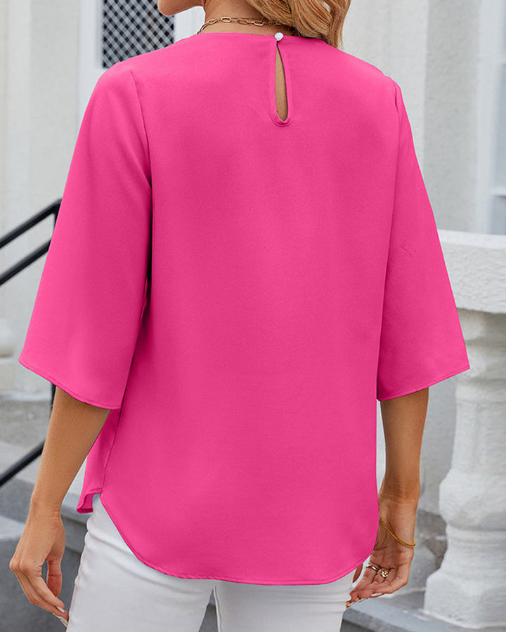 "Elegantes Damen-Halbarm-Top mit V-Ausschnitt, lockerem Schnitt, geeignet für Arbeit und Freizeit in stilvollem Design."