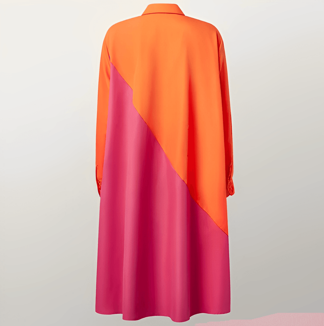 Elegantes Damen-Hemdblusenkleid mit Umlegekragen und Dreiviertelärmeln, ideal für Büro und Freizeit.