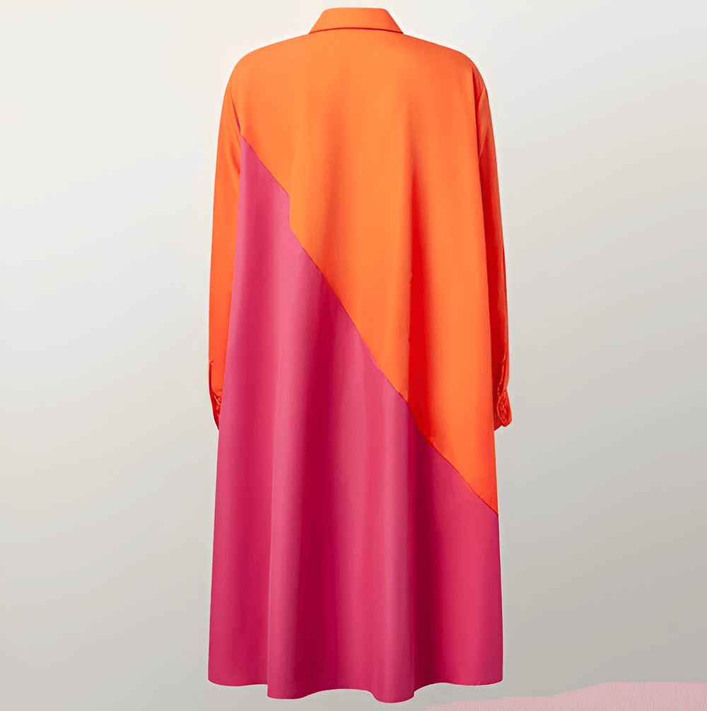 Elegantes Damen-Hemdblusenkleid mit Umlegekragen und Dreiviertelärmeln, ideal für Büro und Freizeit.