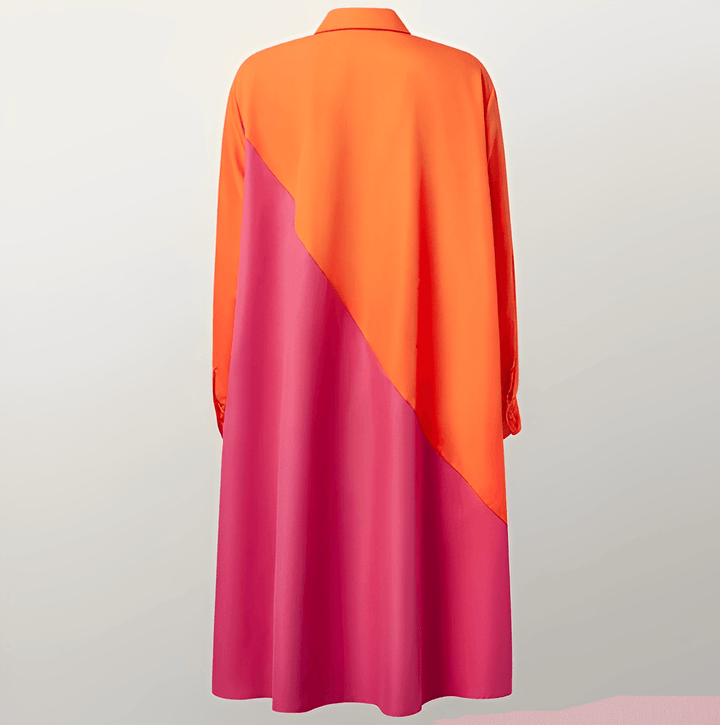 Elegantes Damen-Hemdblusenkleid mit Umlegekragen und Dreiviertelärmeln, ideal für Büro und Freizeit.