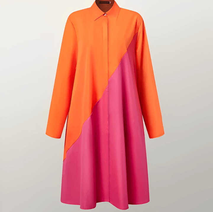 Elegantes Damen-Hemdblusenkleid mit Umlegekragen und Dreiviertelärmeln, ideal für Büro und Freizeit.