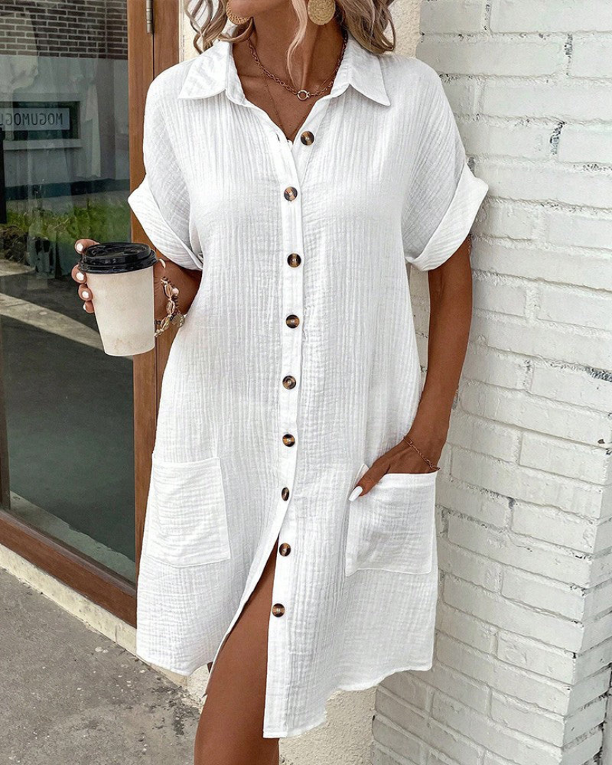 Elegantes Damen-Hemdkleid: Leichtes, atmungsaktives Material, vielseitig tragbar, perfekter Sitz, ideal für Büro & Freizeit.