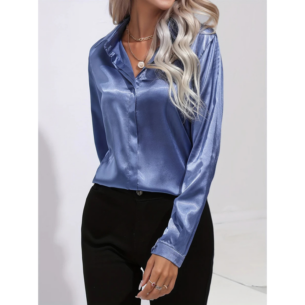 Elegantes Damen Langarm-Button-Down-Hemd, knopf, vielseitig tragbar, klassische Eleganz, ideal für Arbeit und Freizeit.