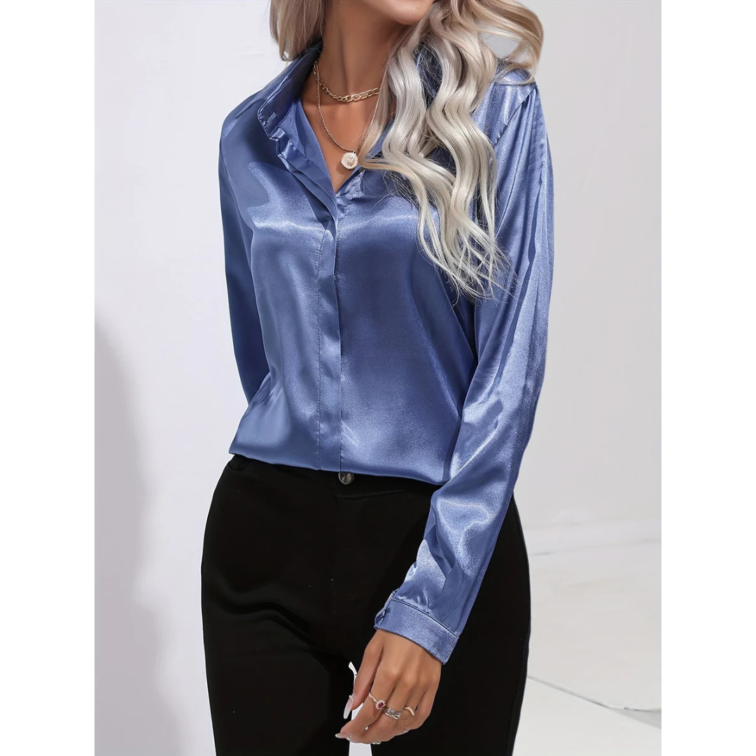Elegantes Damen Langarm-Button-Down-Hemd, knopf, vielseitig tragbar, klassische Eleganz, ideal für Arbeit und Freizeit.