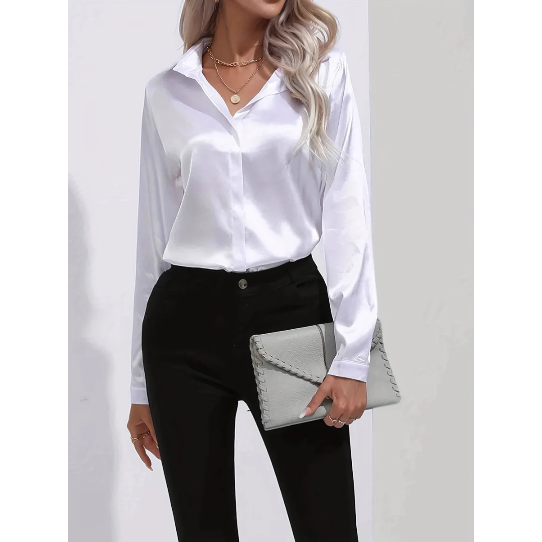 Elegantes Damen Langarm-Button-Down-Hemd, knopf, vielseitig tragbar, klassische Eleganz, ideal für Arbeit und Freizeit.