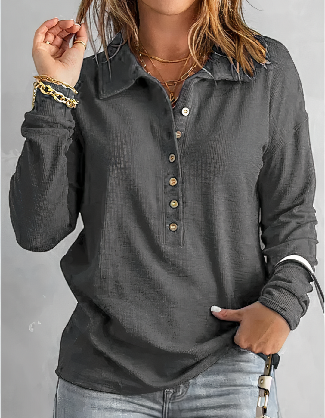 "Elegantes Damen Langarm-Poloshirt, dehnbar, in klassischen Farben, ideal für Büro und Freizeit."