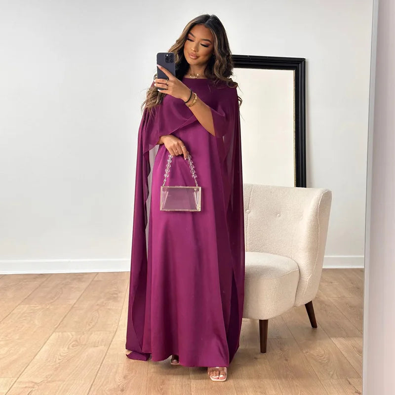 "Elegantes Damen-Maxi-Kleid mit Cape-Ärmeln und U-Boot-Ausschnitt in fließender Silhouette für besondere Anlässe"