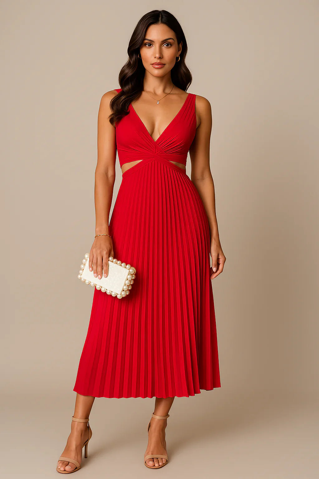 Elegantes Damen-Plisseekleid mit fließenden Falten, zeitlos und formschmeichelnd, ideal für besondere Anlässe.