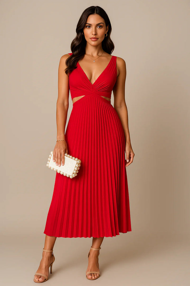 Elegantes Damen-Plisseekleid mit fließenden Falten, zeitlos und formschmeichelnd, ideal für besondere Anlässe.